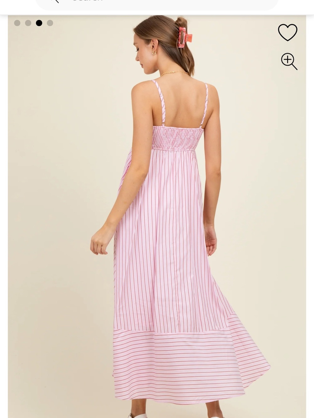 Maternity Pink Striped Smocked-Back Maxi Dress